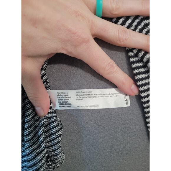 Eileen Fisher PL Black White Striped Organic Linen Blouse Classic Minimalist - Picture 5 of 8